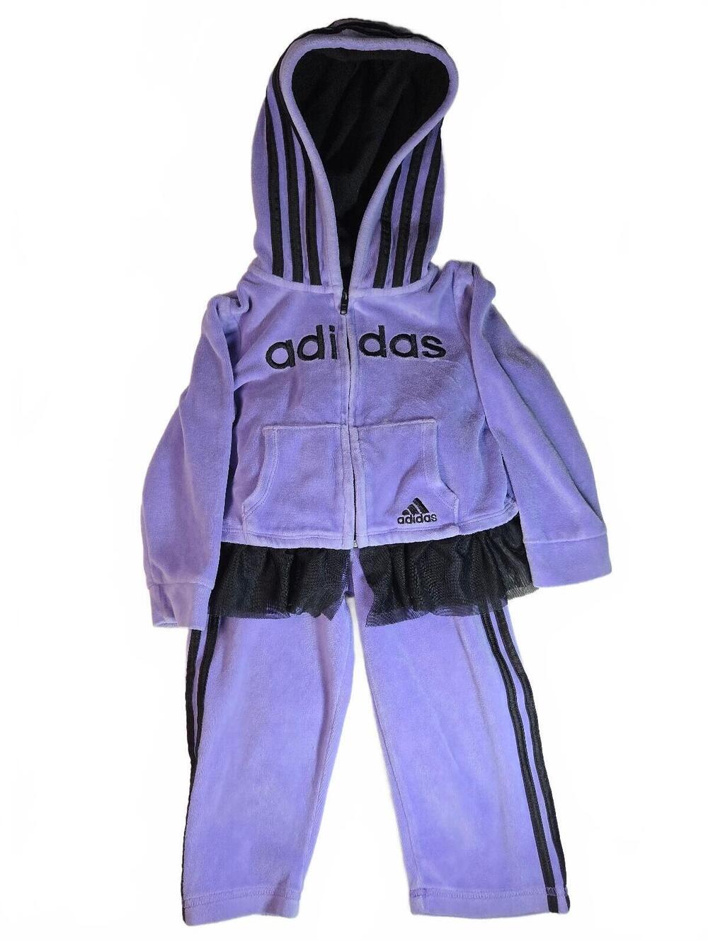 Adidas Toddler Girls Purple Tracksuit with Hood and Ruffle Detail Size 24m